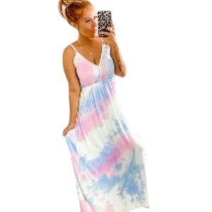 Boutique Sweet Escape Tye Dye Spaghetti Strap Maxi Dress - Size Large